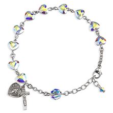 Silver Crystal Heart Rosary Bracelet - Miraculous Medal and Crucifix