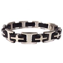 MEN'S BLACK AND STAINLESS CROSS BRACELET