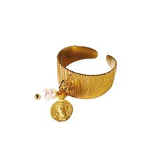 CIGAR BAND RING (WITH PETITE VINTAGE MEDAL and PEARL) - JESUS