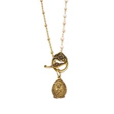 PINK OPAL LARIAT NECKLACE (22") - ST. THERESE MEDAL