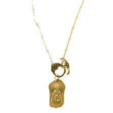 TURQUOISE and PEARL LARIAT NECKLACE (22") - MOTHER and CHILD