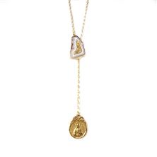 LARIAT NECKLACE (16"-18") - SCAPULAR MEDAL WITH WHITE AGATE