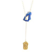 LARIAT NECKLACE (16"-18") - MADONNA and CHILD MEDAL WITH BLUE AGATE