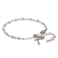 WHITE BEAD ROSARY BRACELET - PEWTER MIRACULOUS MEDAL