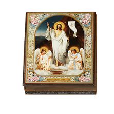 RESURRECTION ROSARY KEEPSAKE BOX WITH FLORAL BORDER
