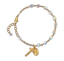 Gold Cube Crystal Rosary Bracelet - Miraculous Medal and Crucifix