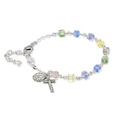 Multi-Color Cubed Glass Rosary Bracelet