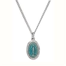 SMALL STERLING SILVER MIRACULOUS MEDAL WITH BLUE ENAMEL FILL