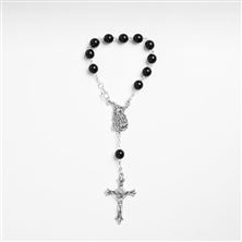 ST. MICHAEL BLACK BEAD SINGLE DECADE AUTO ROSARY