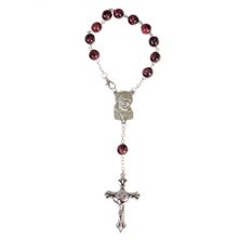 ST. PIO SPECKLED BROWN BEAD SINGLE DECADE AUTO ROSARY