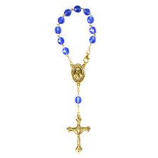 SINGLE DECADE AUTO ROSARY - GOLD WITH SAPPHIRE BLUE BEADS