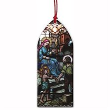 HOLY FAMILY STAINED GLASS WOOD ORNAMENT