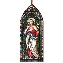 IMMACULATE HEART OF MARY STAINED GLASS WOOD ORNAMENT