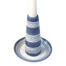 CANDLE STICK or BUD VASE WITH VOTIVE CANDLE PLATE - DUSTY BLUE