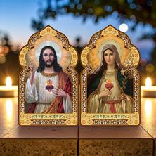 SACRED HEART  OF JESUS AND IMMACULATE  HEART OF MARY DIPTYCH - 7 1/2"