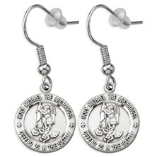 SAINT MICHAEL STERLING SILVER MEDAL EARRINGS