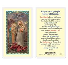 LAMINATED HOLY CARD - ST. JOSEPH TERROR OF DEMONS