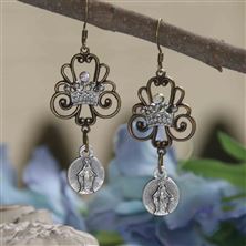 HAND CRAFTED OUR LADY OF THE MIRACULOUS MEDAL WITH CROWN - EARRINGS