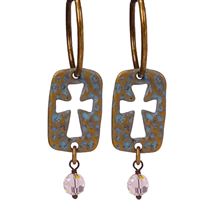 PATINA CROSS HOOP EARRINGS