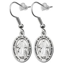 STERLING SILVER OVAL MIRACULOUS MEDAL EARRINGS