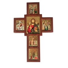 JESUS CHRIST PANTOCRATOR AND SCENES OF HIS LIFE ICON CROSS -  13 ½"