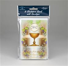 FIRST COMMUNION INVITATION CARDS - PACK OF 8 (GRAPEVINE)