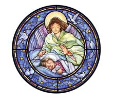 GUARDIAN ANGEL WITH LITTLE GIRL STAINED GLASS