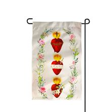 THREE HEARTS OF THE HOLY FAMILY GARDEN FLAG