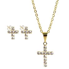 CROSS NECKLACE (20") AND EARRING SET - GOLD