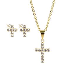 CROSS NECKLACE AND EARRING SET - GOLD