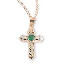 Gold Over Sterling Cross with Emerald Zircon with 18&quot; Chain