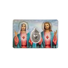 IMMACULATE HEART OF MARY and SACRED HEART OF JESUS HOLY CARD WITH MEDAL