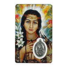 ST. KATERI TEKAKWITHA  HOLY CARD WITH MEDAL