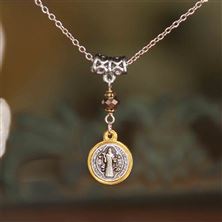 HAND CRAFTED ST. BENEDICT (TWO TONE) MEDAL - NECKLACE (16")