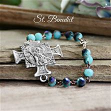 HAND CRAFTED ST. BENEDICT MEDAL - BRACELET (BLUE)