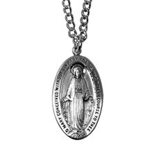 STERLING SILVER MIRACULOUS MEDAL ON 24" RHODIUM CHAIN
