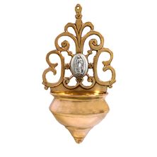POLISHED BRASS HOLY WATER FONT - OUR LADY OF GUADALUPE