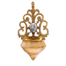 POLISHED BRASS HOLY WATER FONT - OUR LADY OF LOURDES