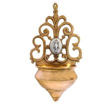 POLISHED BRASS HOLY WATER FONT - MIRACULOUS MEDAL