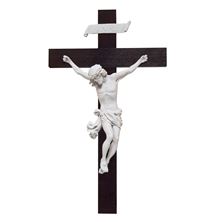 BAROQUE STYLE CRUCIFIX WITH WHITE ALABASTER CORPUS ON WOOD CROSS - 14”