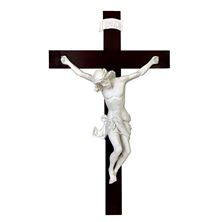 BAROQUE STYLE CRUCIFIX WITH WHITE ALABASTER CORPUS ON WOOD CROSS - 30"