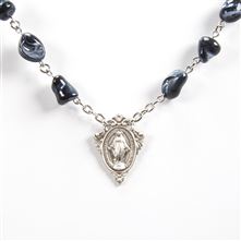 MIRACULOUS MEDAL SILVER and BLACK NUGGET NECKLACE