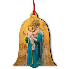 MADONNA AND CHILD BELL SHAPED WOOD ORNAMENT
