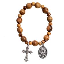 OLIVE WOOD ROSARY BRACELET WITH ST. JOSEPH MEDAL