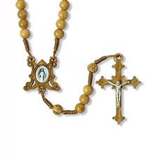 OLIVE WOOD MIRACULOUS MEDAL CORD ROSARY