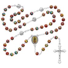 OUR LADY OF GUADALUPE RED VENETIAN GLASS BEAD ROSARY