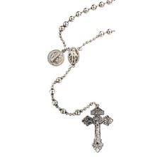 BEADED CHAIN ROSARY WITH PARDON CRUCIFIX AND ST. BENEDICT MEDAL (SILVER PLATED)