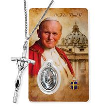 ST. JOHN PAUL II PAPAL CRUCIFIX WITH CHAIN AND HOLY CARD SET