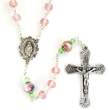 PINK FLORAL ROSARY WITH FACET CUT BEADS