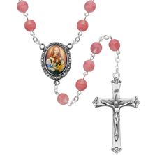 ST. DYMPHNA PINK BEAD ROSARY